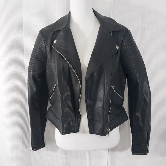 NWOT! BAR III! LUXE BLACK VEGAN LEATHER BIKER/MOTO INSPIRED CROPPED JACKET! SZ M - Picture 3 of 11